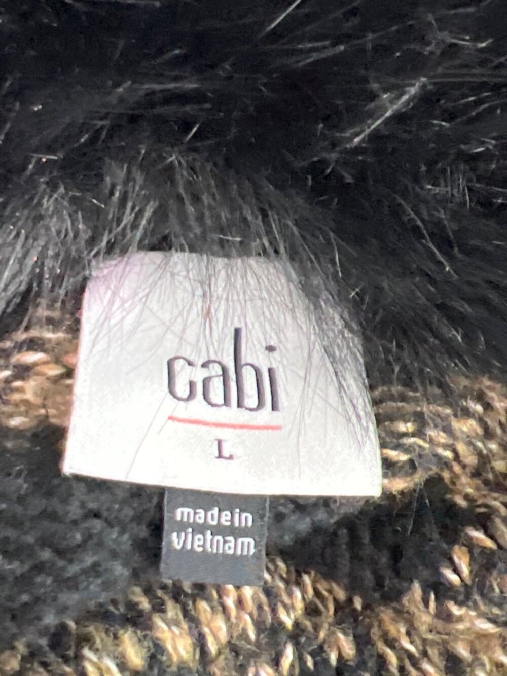 CABI Hot Toddy Cardigan Black and Tan Faux Fur Removable Collar Sz L #4814 NWOT - Picture 4 of 6